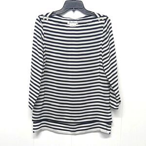 MaxMara 100% Silk Hi-Lo Black and White Striped Blouse Top Size 8